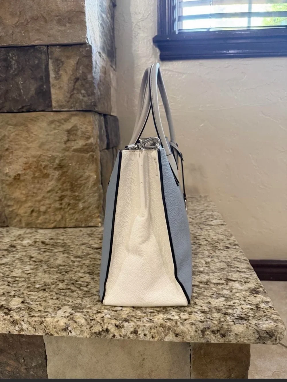 Michael Kors Pale Blue Leather Crossbody Tote with Cream Trim